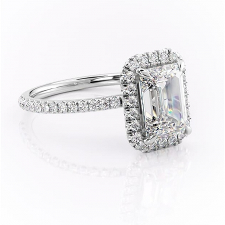 Smarald - Inel de logodnă Serelith din aur Alb 14kt cu moissanite tăietură smarald – Halo rafinată pentru profil înalt | Personalizează și configurează gratuit online