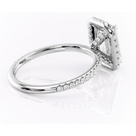 Inel de logodnă Serelith din aur Alb 14kt cu moissanite tăietură smarald – Halo rafinată pentru profil înalt | Personalizează și configurează gratuit online [2]