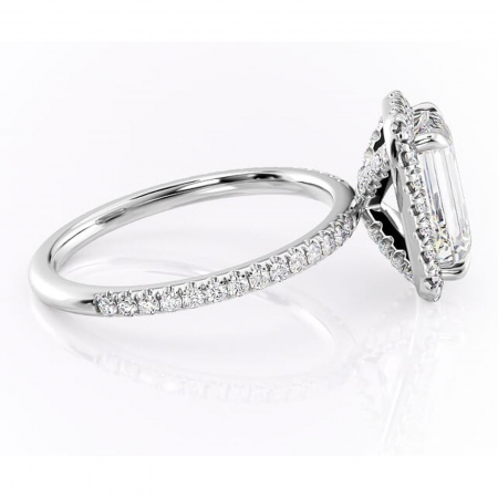 Inel de logodnă Serelith din aur Alb 14kt cu moissanite tăietură smarald – Halo rafinată pentru profil înalt | Personalizează și configurează gratuit online [1]