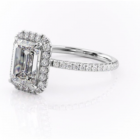 Inel de logodnă Serelith din aur Alb 14kt cu moissanite tăietură smarald – Halo rafinată pentru profil înalt | Personalizează și configurează gratuit online [6]