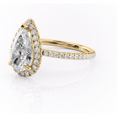 Inel de logodnă Serelith din aur Galben 14kt cu moissanite tăietură pară – Halo rafinată pentru profil înalt | Personalizează și configurează gratuit online [6]