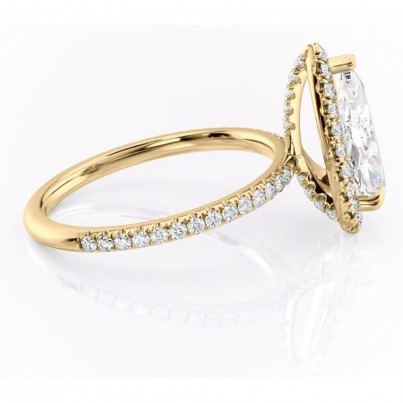 Inel de logodnă Serelith din aur Galben 14kt cu moissanite tăietură pară – Halo rafinată pentru profil înalt | Personalizează și configurează gratuit online [1]