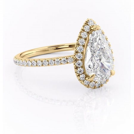 Aur galben - Inel de logodnă Serelith din aur Galben 18kt cu moissanite tăietură pară – Halo rafinată pentru profil înalt | Personalizează și configurează gratuit online