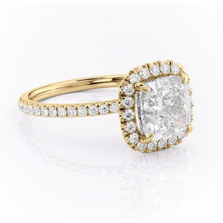 18K - Inel de logodnă Serelith din aur Galben 18kt cu moissanite tăietură pernă – Halo rafinată pentru profil înalt | Personalizează și configurează gratuit online
