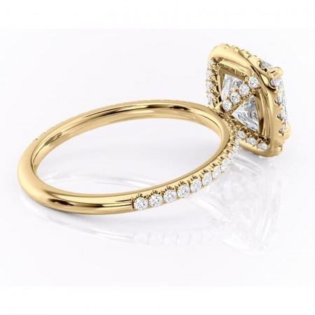 Inel de logodnă Serelith din aur Galben 18kt cu moissanite tăietură pernă – Halo rafinată pentru profil înalt | Personalizează și configurează gratuit online [2]