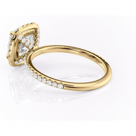 Inel de logodnă Serelith din aur Galben 18kt cu moissanite tăietură pernă – Halo rafinată pentru profil înalt | Personalizează și configurează gratuit online [4]