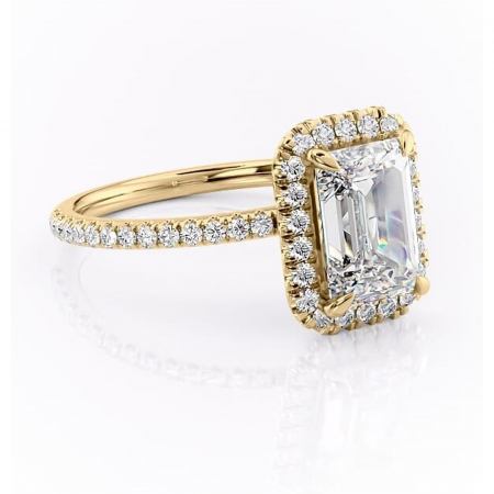 Aur galben - Inel de logodnă Serelith din aur Galben 18kt cu moissanite tăietură smarald – Halo rafinată pentru profil înalt | Personalizează și configurează gratuit online