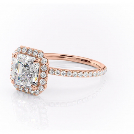 Inel de logodnă Serelith din aur Rose 14kt cu moissanite tăietură asscher – Halo rafinată pentru profil înalt | Personalizează și configurează gratuit online [6]