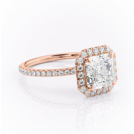Asscher - Inel de logodnă Serelith din aur Rose 18kt cu moissanite tăietură asscher – Halo rafinată pentru profil înalt | Personalizează și configurează gratuit online