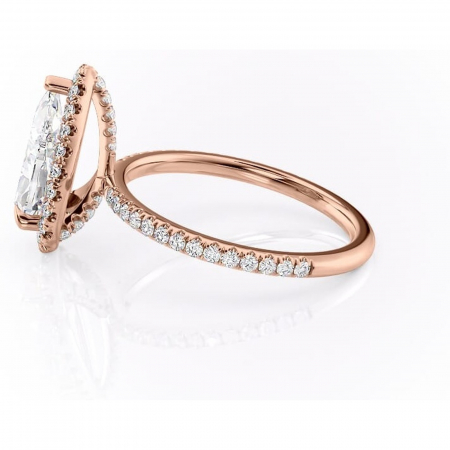 Inel de logodnă Serelith din aur Rose 18kt cu moissanite tăietură pară – Halo rafinată pentru profil înalt | Personalizează și configurează gratuit online [5]