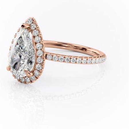 Inel de logodnă Serelith din aur Rose 18kt cu moissanite tăietură pară – Halo rafinată pentru profil înalt | Personalizează și configurează gratuit online [6]