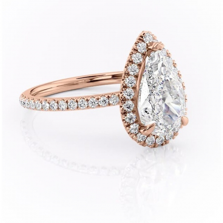 18K - Inel de logodnă Serelith din aur Rose 18kt cu moissanite tăietură pară – Halo rafinată pentru profil înalt | Personalizează și configurează gratuit online