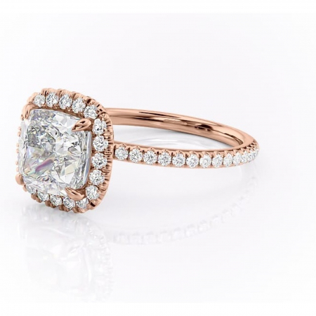 Inel de logodnă Serelith din aur Rose 14kt cu moissanite tăietură pernă – Halo rafinată pentru profil înalt | Personalizează și configurează gratuit online [6]