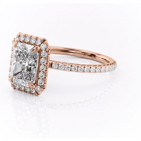 Inel de logodnă Serelith din aur Rose 14kt cu moissanite tăietură radiantă – Halo rafinată pentru profil înalt | Personalizează și configurează gratuit online [6]
