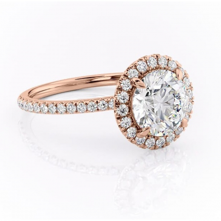 Aur roz - Inel de logodnă Serelith din aur Rose 14kt cu moissanite tăietură rotundă – Halo rafinată pentru profil înalt | Personalizează și configurează gratuit online