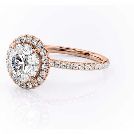 Inel de logodnă Serelith din aur Rose 14kt cu moissanite tăietură rotundă – Halo rafinată pentru profil înalt | Personalizează și configurează gratuit online [6]