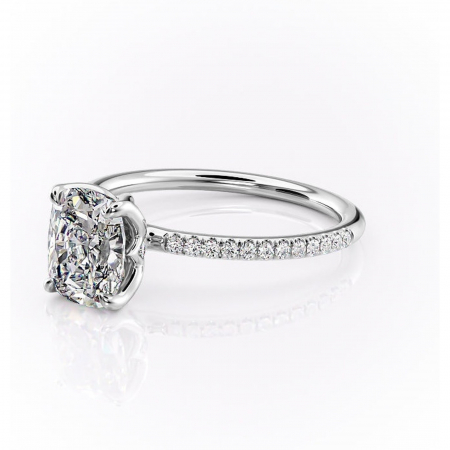 Inel de logodnă Seren din aur Alb 14kt cu moissanite tăietură pernă – Montură pavé rafinată pentru profil înalt | Personalizează și configurează gratuit online [6]