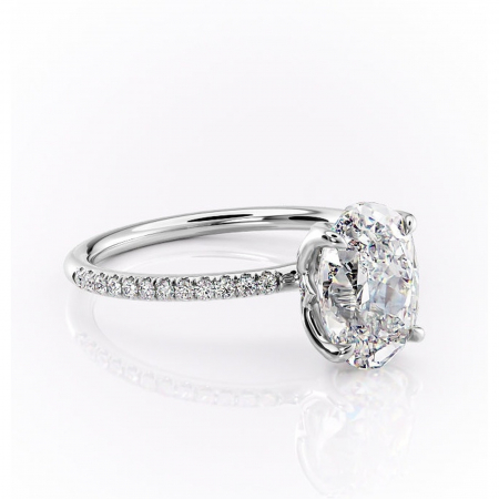 Ovală - Inel de logodnă Seren din aur Alb 14kt cu moissanite tăietură ovală – Montură pavé rafinată pentru profil înalt | Personalizează și configurează gratuit online