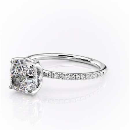 Inel de logodnă Seren din aur Alb 14kt cu moissanite tăietură pernă – Montură pavé rafinată pentru profil înalt | Personalizează și configurează gratuit online [6]