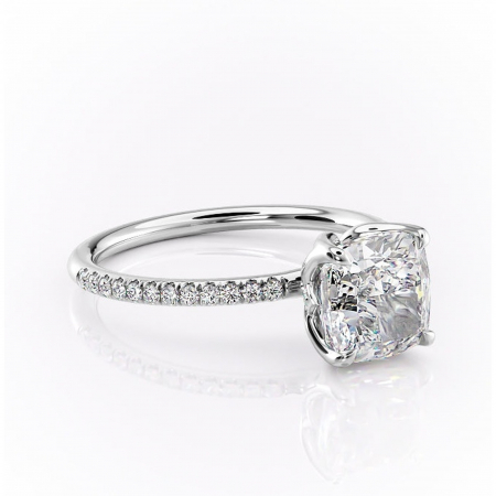 Pernă - Inel de logodnă Seren din aur Alb 14kt cu moissanite tăietură pernă – Montură pavé rafinată pentru profil înalt | Personalizează și configurează gratuit online