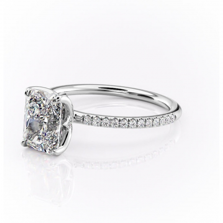 Inel de logodnă Seren din aur Alb 14kt cu moissanite tăietură radiantă – Montură pavé rafinată pentru profil înalt | Personalizează și configurează gratuit online [6]