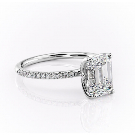 Smarald - Inel de logodnă Seren din aur Alb 14kt cu moissanite tăietură smarald – Montură pavé rafinată pentru profil înalt | Personalizează și configurează gratuit online