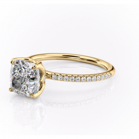 Inel de logodnă Seren din aur Galben 14kt cu moissanite tăietură pernă – Montură pavé rafinată pentru profil înalt | Personalizează și configurează gratuit online [6]