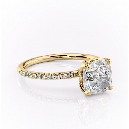 Aur galben - Inel de logodnă Seren din aur Galben 18kt cu moissanite tăietură pernă – Montură pavé rafinată pentru profil înalt | Personalizează și configurează gratuit online