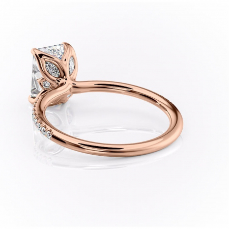 Inel de logodnă Seren din aur Rose 14kt cu moissanite tăietură smarald – Montură pavé rafinată pentru profil înalt | Personalizează și configurează gratuit online [3]