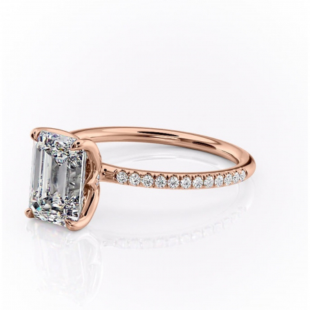 Inel de logodnă Seren din aur Rose 14kt cu moissanite tăietură smarald – Montură pavé rafinată pentru profil înalt | Personalizează și configurează gratuit online [6]