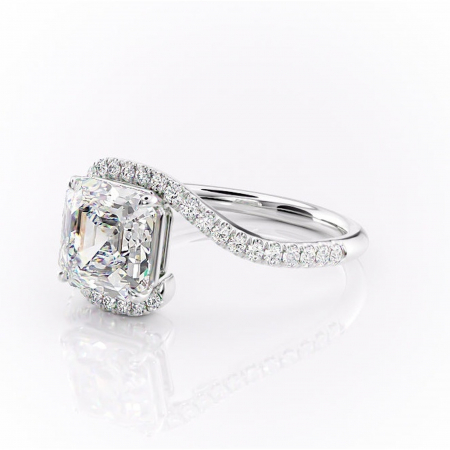 Inel de logodnă Sienna din aur Alb 14kt cu moissanite tăietură asscher – Montură pavé rafinată pentru profil mediu | Personalizează și configurează gratuit online [6]