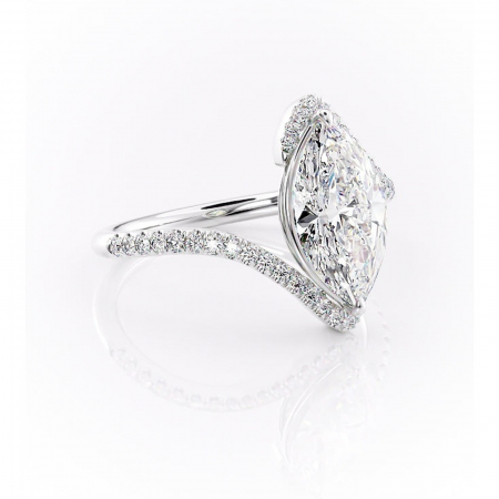 Marquise - Inel de logodnă Sienna din aur Alb 14kt cu moissanite tăietură marquise – Montură pavé rafinată pentru profil mediu | Personalizează și configurează gratuit online