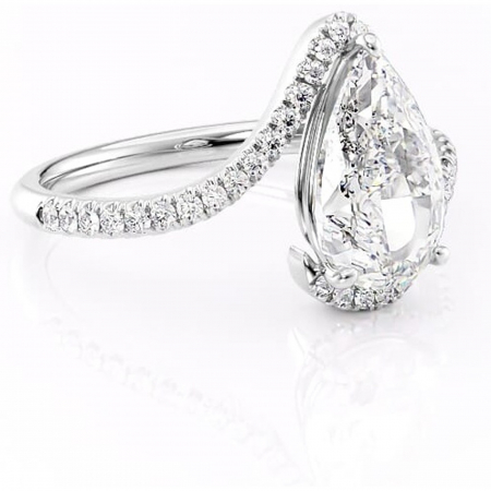 Aur alb - Inel de logodnă Sienna din aur Alb 18kt cu moissanite tăietură pară – Montură pavé rafinată pentru profil mediu | Personalizează și configurează gratuit online