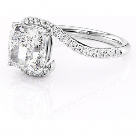 Inel de logodnă Sienna din aur Alb 14kt cu moissanite tăietură pernă – Montură pavé rafinată pentru profil mediu | Personalizează și configurează gratuit online [6]