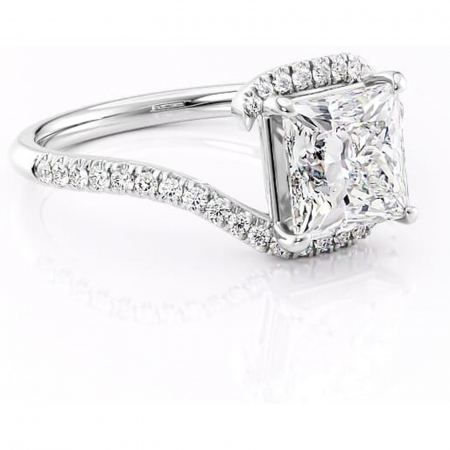 14K - Inel de logodnă Sienna din aur Alb 14kt cu moissanite tăietură princess – Montură pavé rafinată pentru profil mediu | Personalizează și configurează gratuit online