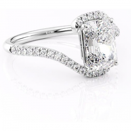 Radiantă - Inel de logodnă Sienna din aur Alb 14kt cu moissanite tăietură radiantă – Montură pavé rafinată pentru profil mediu | Personalizează și configurează gratuit online