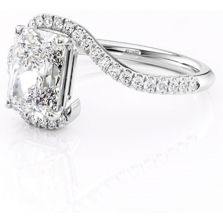 Inel de logodnă Sienna din aur Alb 14kt cu moissanite tăietură radiantă – Montură pavé rafinată pentru profil mediu | Personalizează și configurează gratuit online [6]