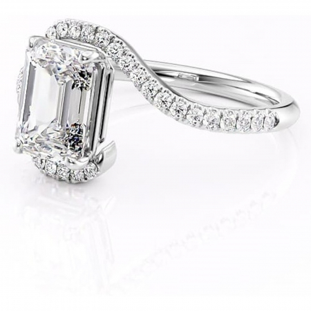 Inel de logodnă Sienna din aur Alb 14kt cu moissanite tăietură smarald – Montură pavé rafinată pentru profil mediu | Personalizează și configurează gratuit online [6]