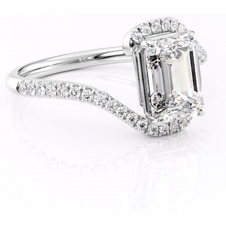 14K - Inel de logodnă Sienna din aur Alb 14kt cu moissanite tăietură smarald – Montură pavé rafinată pentru profil mediu | Personalizează și configurează gratuit online