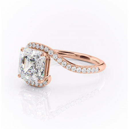 Inel de logodnă Sienna din aur Rose 18kt cu moissanite tăietură asscher – Montură pavé rafinată pentru profil mediu | Personalizează și configurează gratuit online [6]