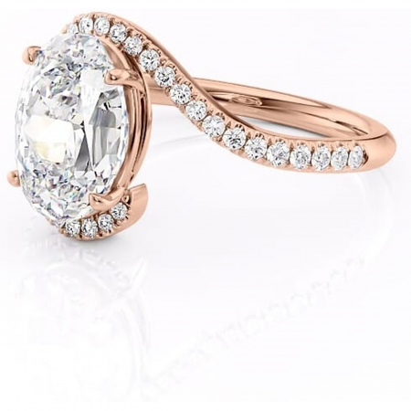 Inel de logodnă Sienna din aur Rose 14kt cu moissanite tăietură ovală – Montură pavé rafinată pentru profil mediu | Personalizează și configurează gratuit online [6]