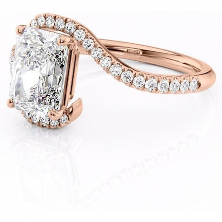 Inel de logodnă Sienna din aur Rose 14kt cu moissanite tăietură radiantă – Montură pavé rafinată pentru profil mediu | Personalizează și configurează gratuit online [6]