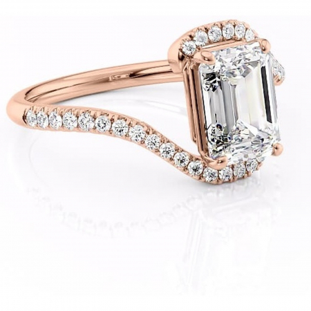 14K - Inel de logodnă Sienna din aur Rose 14kt cu moissanite tăietură smarald – Montură pavé rafinată pentru profil mediu | Personalizează și configurează gratuit online