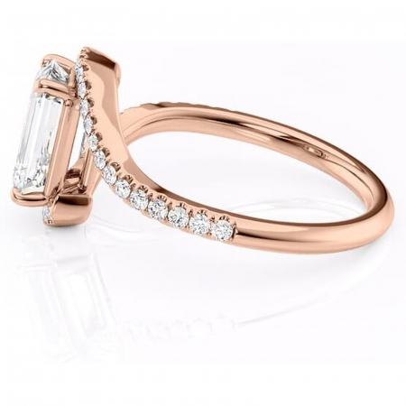 Inel de logodnă Sienna din aur Rose 14kt cu moissanite tăietură smarald – Montură pavé rafinată pentru profil mediu | Personalizează și configurează gratuit online [5]