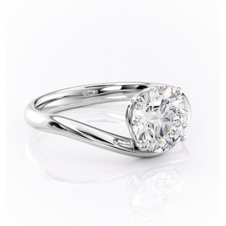 14K - Inel de logodnă Silvara din aur Alb 14kt cu moissanite tăietură rotundă – Solitar rafinată pentru profil jos | Personalizează și configurează gratuit online