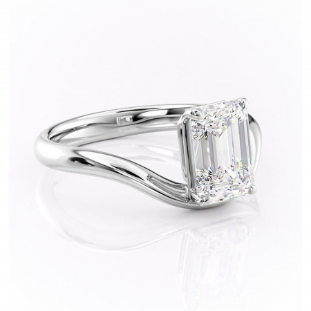 Smarald - Inel de logodnă Silvara din aur Alb 14kt cu moissanite tăietură smarald – Solitar rafinată pentru profil jos | Personalizează și configurează gratuit online