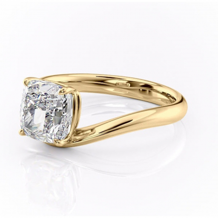 Inel de logodnă Silvara din aur Galben 14kt cu moissanite tăietură pernă – Solitar rafinată pentru profil jos | Personalizează și configurează gratuit online [6]