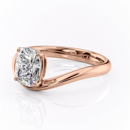 Inel de logodnă Silvara din aur Rose 14kt cu moissanite tăietură pernă – Solitar rafinată pentru profil jos | Personalizează și configurează gratuit online [6]