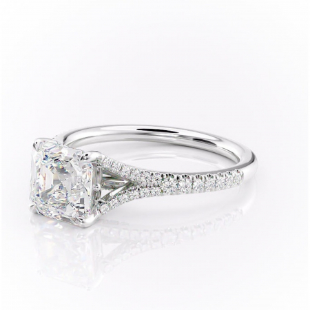 Inel de logodnă Skye din aur Alb 14kt cu moissanite tăietură asscher – Montură pavé rafinată pentru profil înalt | Personalizează și configurează gratuit online [6]