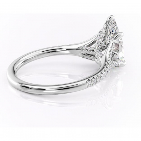 Inel de logodnă Skye din aur Alb 14kt cu moissanite tăietură pară – Montură pavé rafinată pentru profil înalt | Personalizează și configurează gratuit online [2]